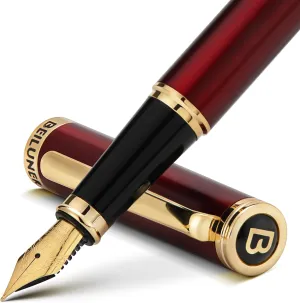 BEILUNER Red Fountain Pen,Stunning Luxury Lacquer,24K Gilded Nib(Fine),Gorgeous 24K Gold Finish,German Schneider Ink Converter, Fancy Gift for Men&Women-Elegant, Executive,Nice Pens for Writing