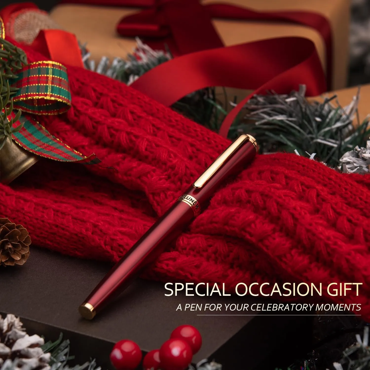 BEILUNER Red Fountain Pen,Stunning Luxury Lacquer,24K Gilded Nib(Fine),Gorgeous 24K Gold Finish,German Schneider Ink Converter, Fancy Gift for Men&Women-Elegant, Executive,Nice Pens for Writing