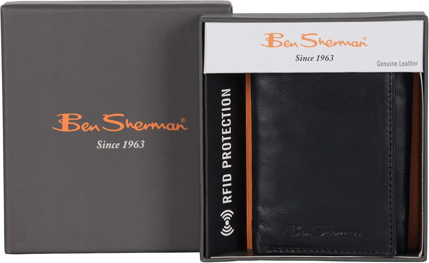 Ben Sherman Men's Manchester Slim Bifold Full-Grain Leather RFID Minimalist Gift Box Wallet
