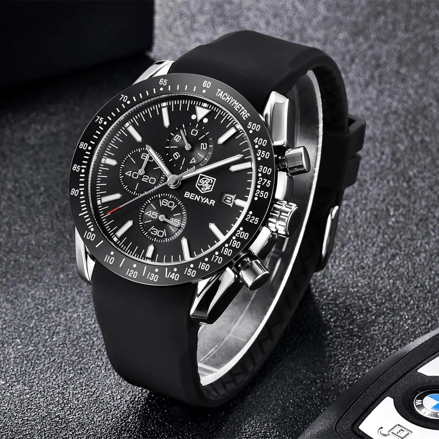 BENYAR Men's Watch Quartz Movement Chronograph 30M Waterproof Luminous Casual Sports Business Men's Leather Watch