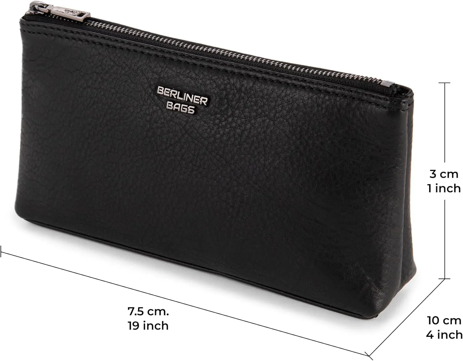 BERLINER BAGS Premium Makeup Bag Anna, Travel and Cosmetics Pouch with Zipper for Women - Black/Black
