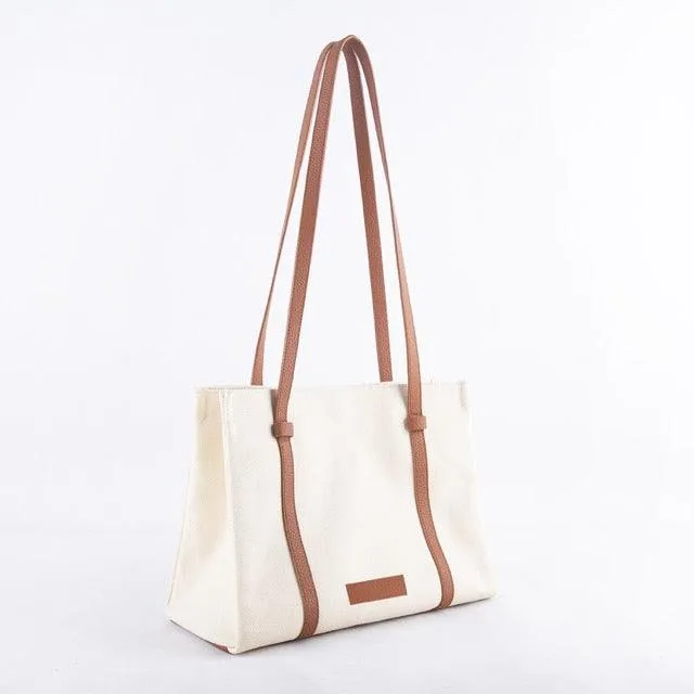 BEST - Square Commuter Tote Bag | Shoulder Bag | Diaper Bag | Mommy Bag in Leather & Canvas with multiple inner pockets