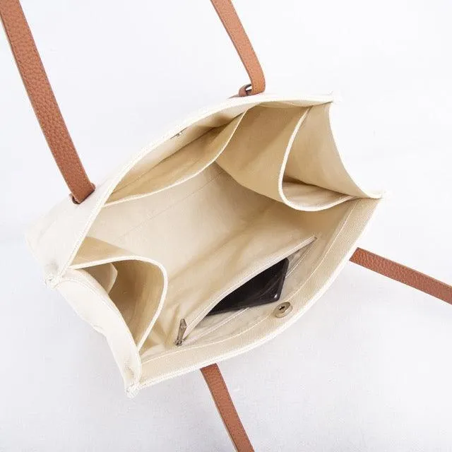 BEST - Square Commuter Tote Bag | Shoulder Bag | Diaper Bag | Mommy Bag in Leather & Canvas with multiple inner pockets