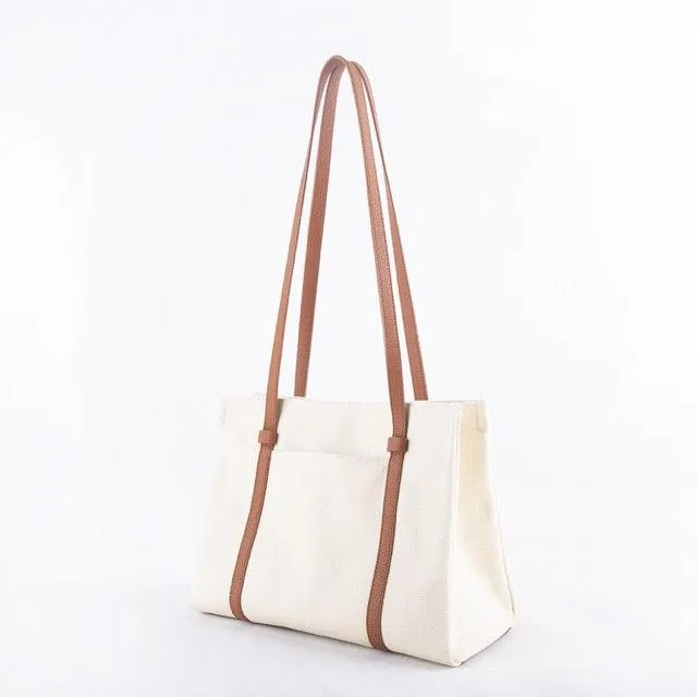 BEST - Square Commuter Tote Bag | Shoulder Bag | Diaper Bag | Mommy Bag in Leather & Canvas with multiple inner pockets