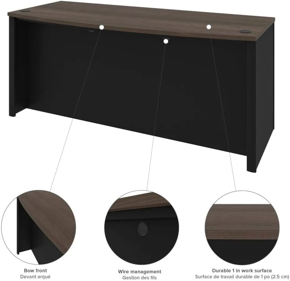 Bestar Connexion U-Shaped Executive Desk with Pedestal and Hutch, 72W, Antigua & Black