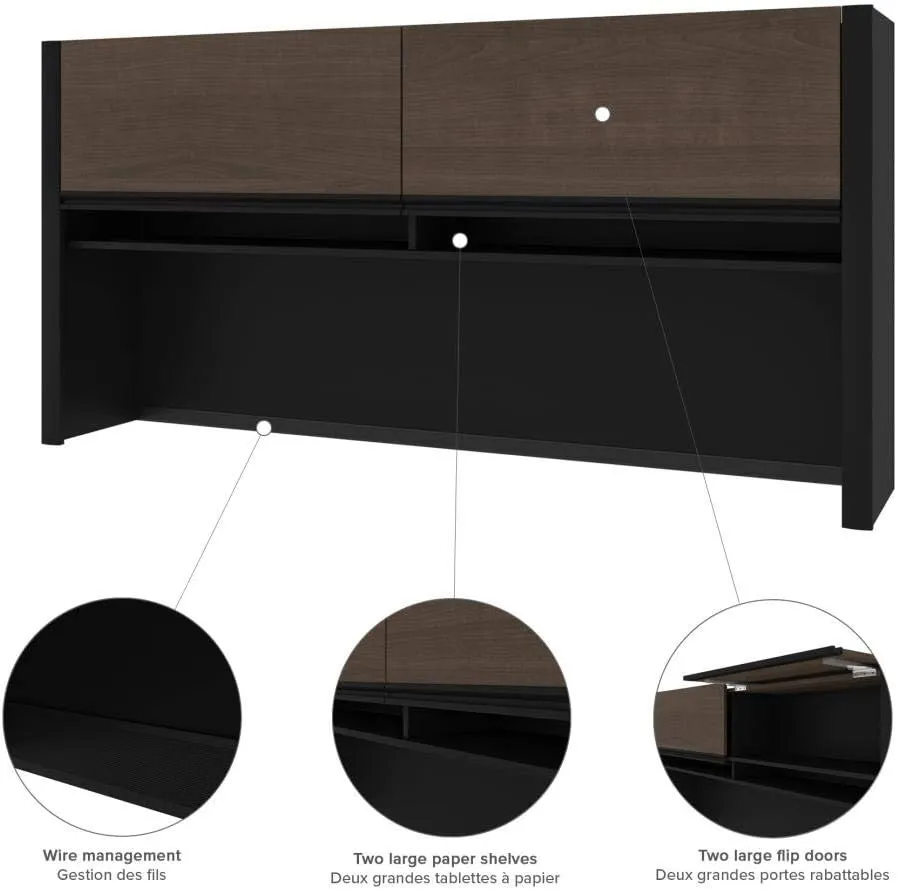 Bestar Connexion U-Shaped Executive Desk with Pedestal and Hutch, 72W, Antigua & Black