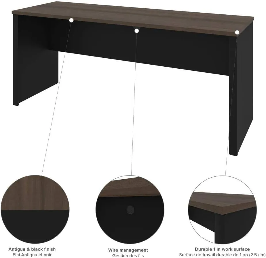 Bestar Connexion U-Shaped Executive Desk with Pedestal and Hutch, 72W, Antigua & Black