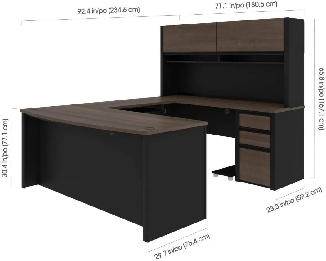 Bestar Connexion U-Shaped Executive Desk with Pedestal and Hutch, 72W, Antigua & Black