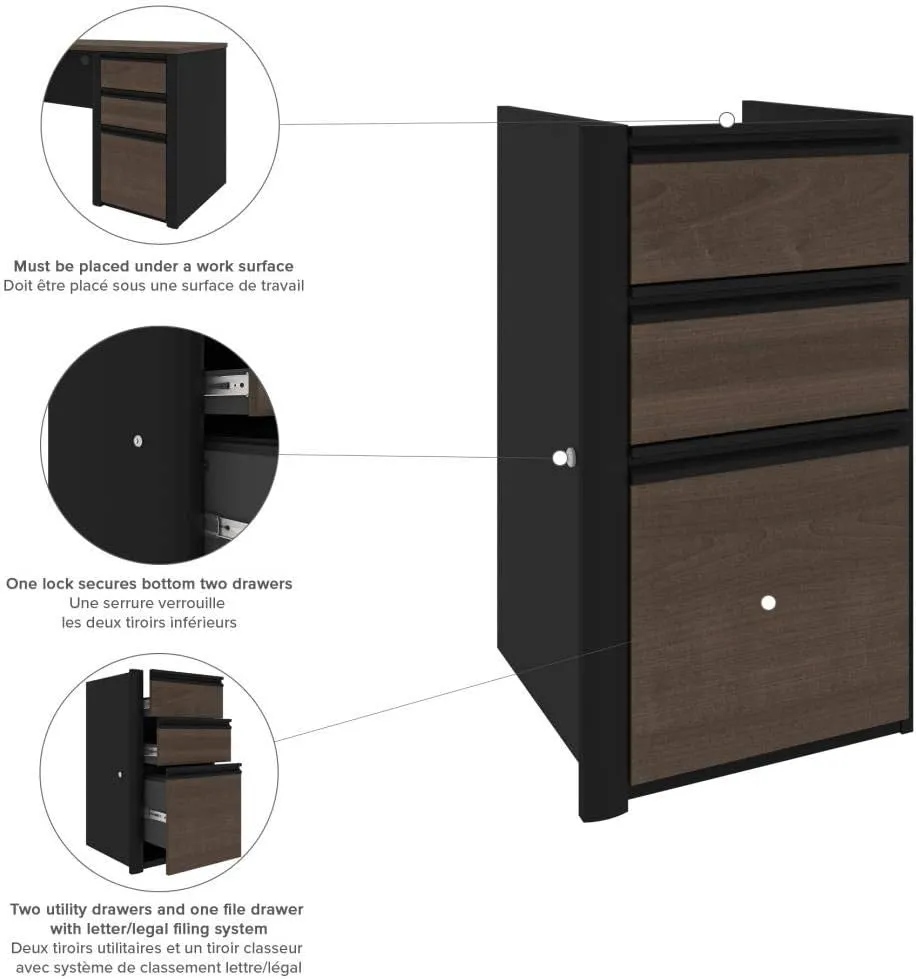 Bestar Connexion U-Shaped Executive Desk with Pedestal and Hutch, 72W, Antigua & Black