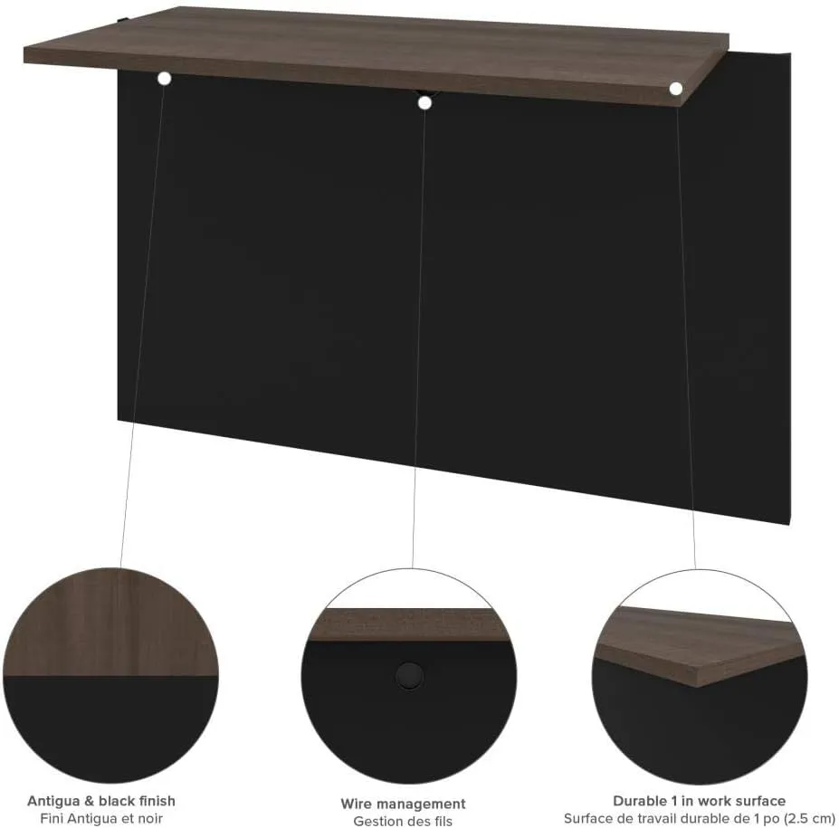 Bestar Connexion U-Shaped Executive Desk with Pedestal and Hutch, 72W, Antigua & Black