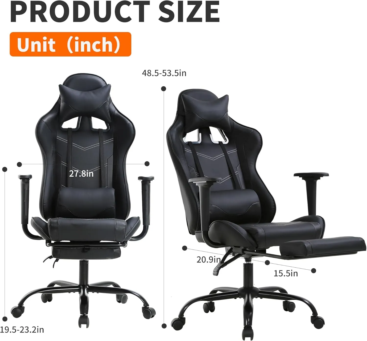 BestOffice Ergonomic Desk Executive PU Leather Computer Lumbar Support with Footrest Modern Task Rolling Swivel Racing Chair for Women&Men, Black