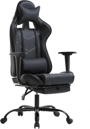 BestOffice Ergonomic Desk Executive PU Leather Computer Lumbar Support with Footrest Modern Task Rolling Swivel Racing Chair for Women&Men, Black