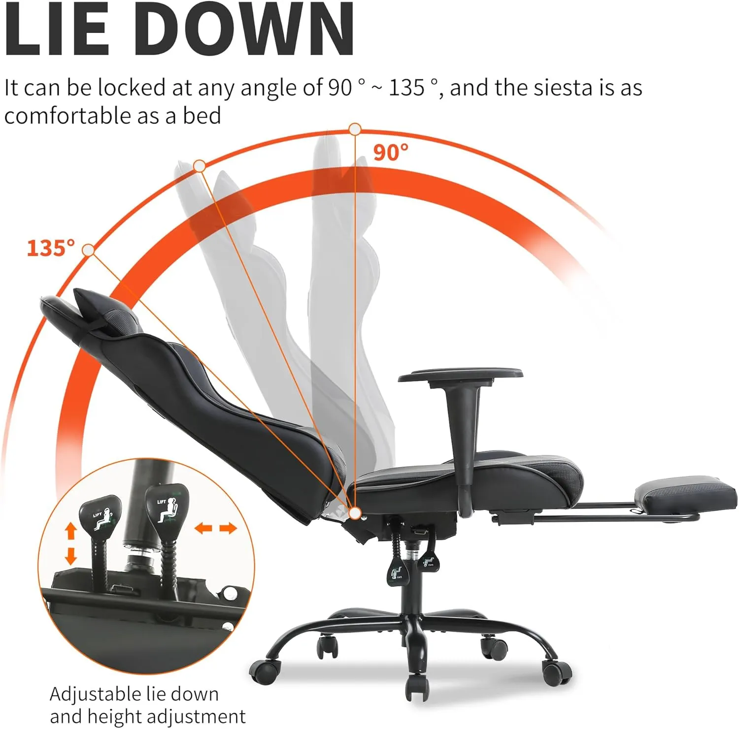 BestOffice Ergonomic Desk Executive PU Leather Computer Lumbar Support with Footrest Modern Task Rolling Swivel Racing Chair for Women&Men, Black