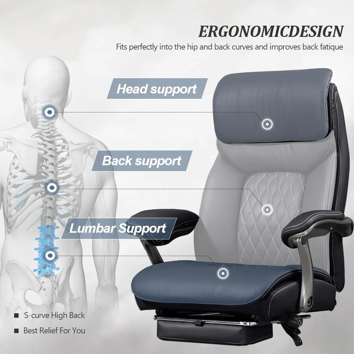 Big and Tall Office Chair 600 lbs Extra Wide Leather Luxury Executive Chair with Retractable Footrest, Heavy-Duty Ergonomic Chair, High Back Computer Chairs with Adjustable Height
