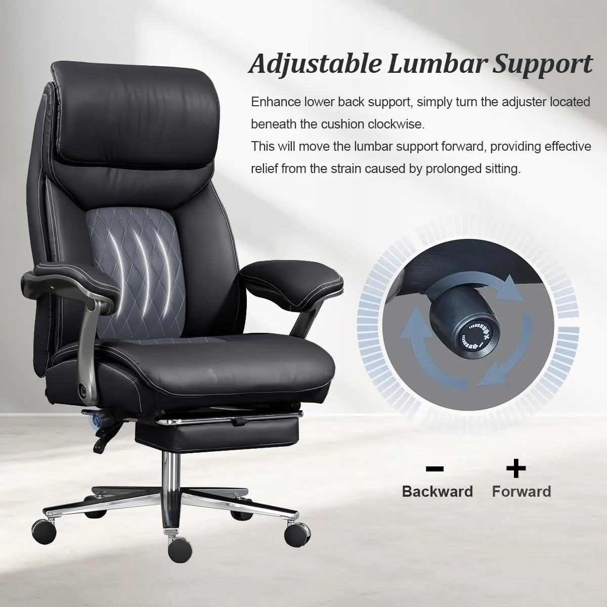 Big and Tall Office Chair 600 lbs Extra Wide Leather Luxury Executive Chair with Retractable Footrest, Heavy-Duty Ergonomic Chair, High Back Computer Chairs with Adjustable Height