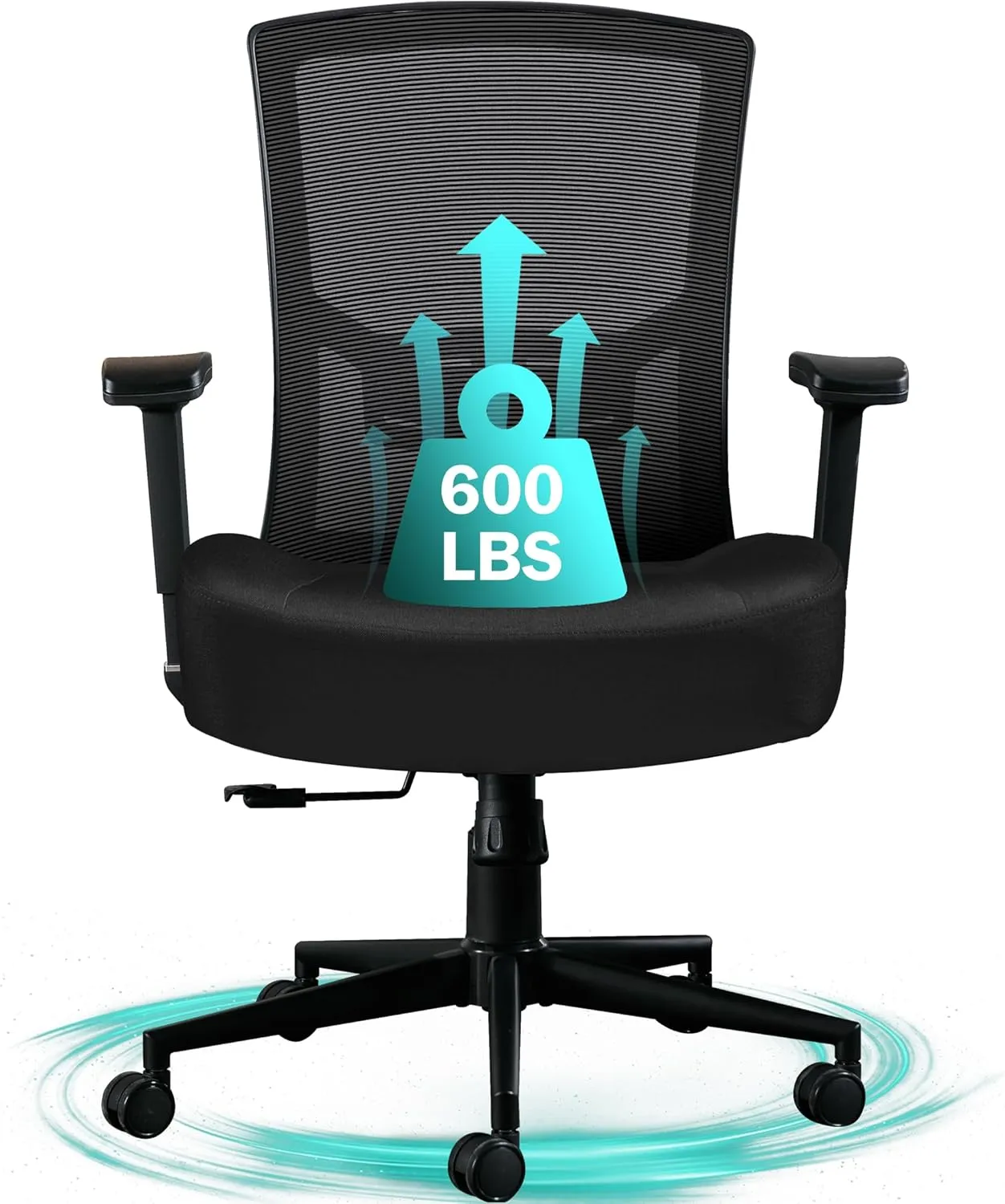 Big and Tall Office Chair 600lbs, Ergonomic High Back Computer Desk Chair for Heavy People with 2D Adjustable Waist Support and Heavy Duty Metal Base Mesh Chair
