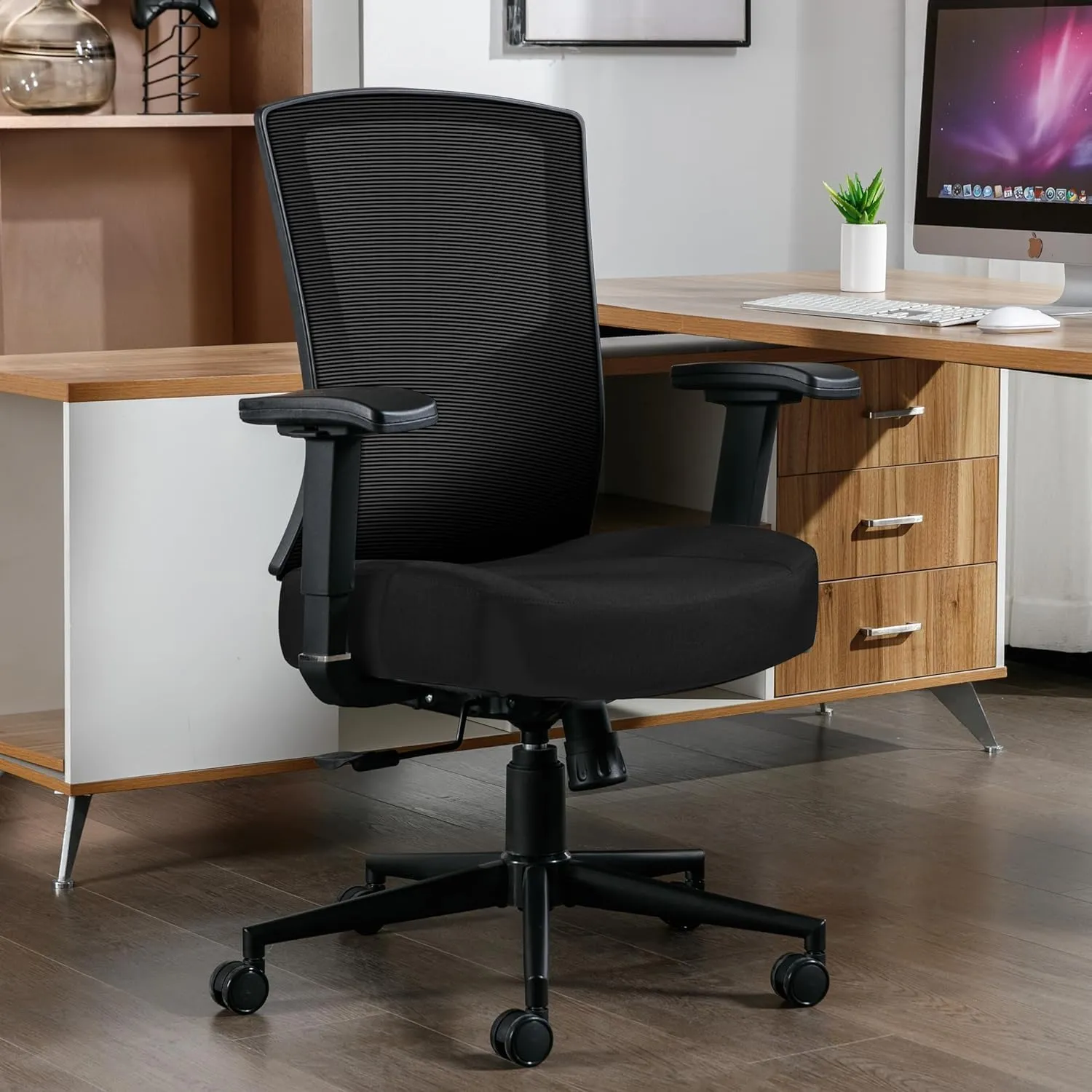 Big and Tall Office Chair 600lbs, Ergonomic High Back Computer Desk Chair for Heavy People with 2D Adjustable Waist Support and Heavy Duty Metal Base Mesh Chair