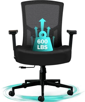 Big and Tall Office Chair 600lbs, Ergonomic High Back Computer Desk Chair for Heavy People with 2D Adjustable Waist Support and Heavy Duty Metal Base Mesh Chair