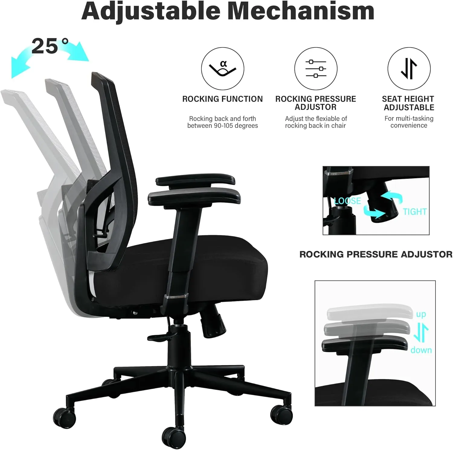 Big and Tall Office Chair 600lbs, Ergonomic High Back Computer Desk Chair for Heavy People with 2D Adjustable Waist Support and Heavy Duty Metal Base Mesh Chair