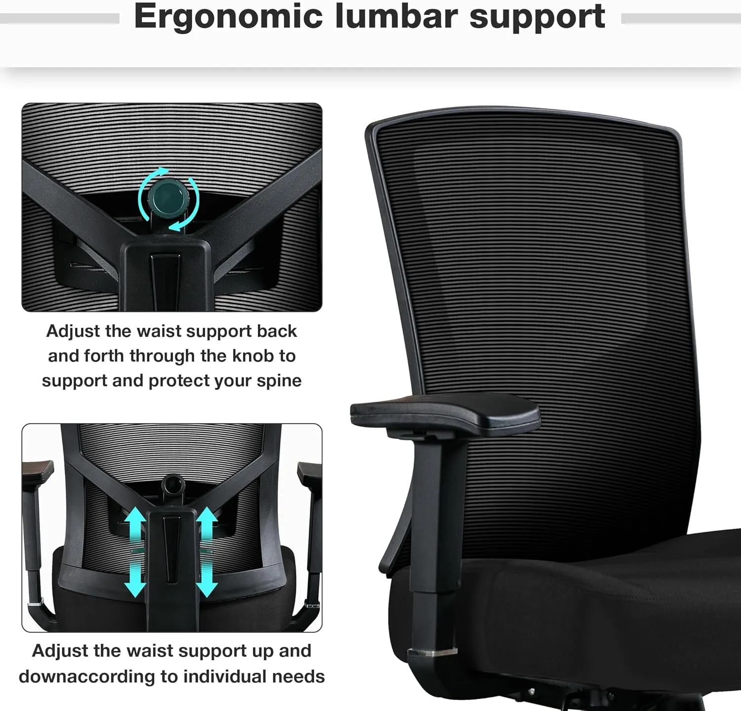 Big and Tall Office Chair 600lbs, Ergonomic High Back Computer Desk Chair for Heavy People with 2D Adjustable Waist Support and Heavy Duty Metal Base Mesh Chair