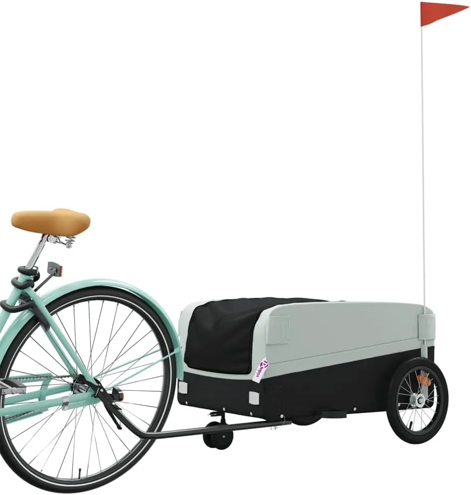 Bike Trailer Bicycle Cargo Trailer, Bike Wagon Trailer, Bike Cart with Safety Flag, Black and Gray 99.2 lb Iron, 54.3"x27.2"x22.8"