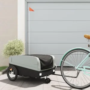 Bike Trailer Bicycle Cargo Trailer, Bike Wagon Trailer, Bike Cart with Safety Flag, Black and Gray 99.2 lb Iron, 54.3"x27.2"x22.8"