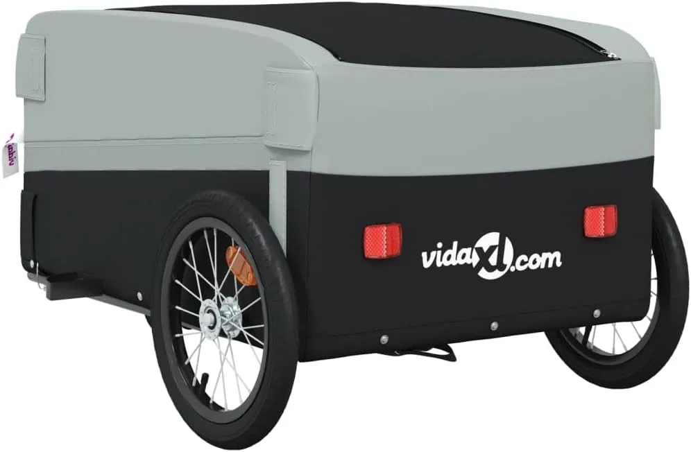 Bike Trailer Bicycle Cargo Trailer, Bike Wagon Trailer, Bike Cart with Safety Flag, Black and Gray 99.2 lb Iron, 54.3"x27.2"x22.8"