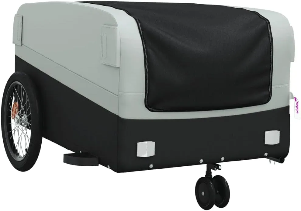Bike Trailer Bicycle Cargo Trailer, Bike Wagon Trailer, Bike Cart with Safety Flag, Black and Gray 99.2 lb Iron, 54.3"x27.2"x22.8"
