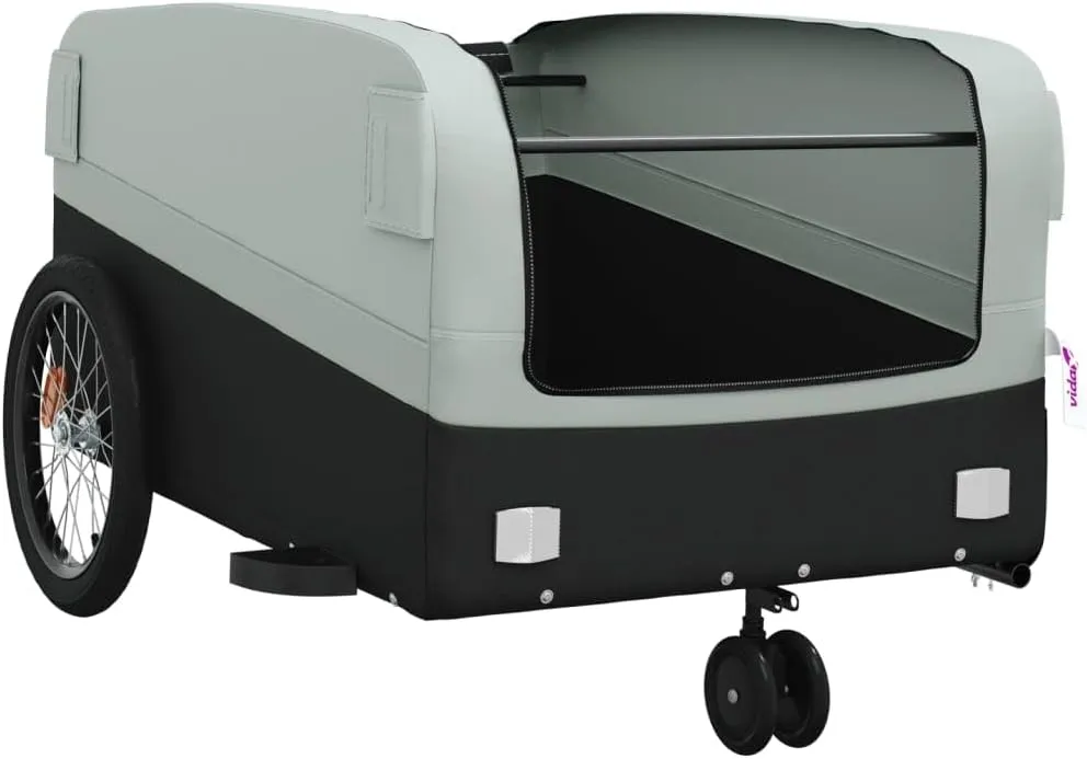 Bike Trailer Bicycle Cargo Trailer, Bike Wagon Trailer, Bike Cart with Safety Flag, Black and Gray 99.2 lb Iron, 54.3"x27.2"x22.8"
