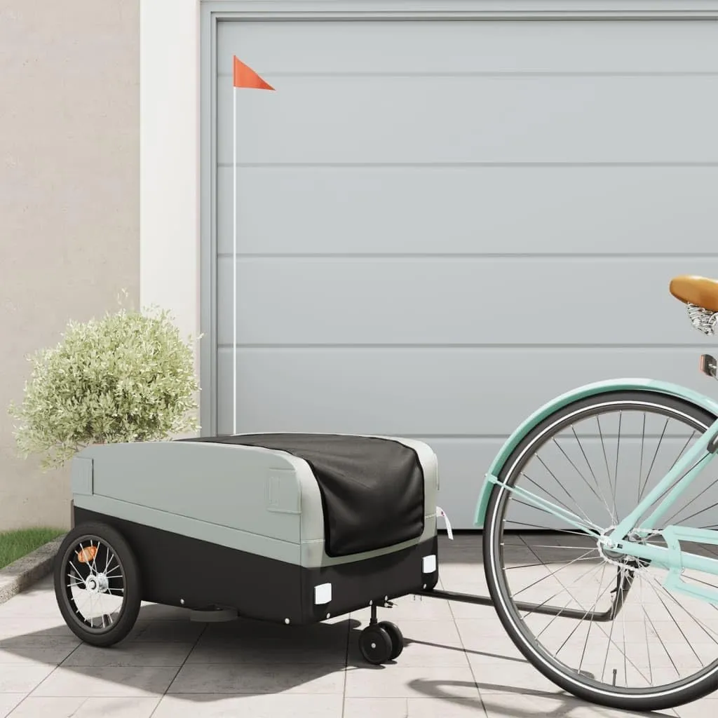 Bike Trailer Bicycle Cargo Trailer, Bike Wagon Trailer, Bike Cart with Safety Flag, Black and Gray 99.2 lb Iron, 54.3"x27.2"x22.8"