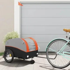 Bike Wagon Trailer, Bike Cart with Safety Flag, Bike Trailer Bicycle Cargo Trailer, Black and Orange 99.2 lb Iron, 24.8"x49.6"x24.8"
