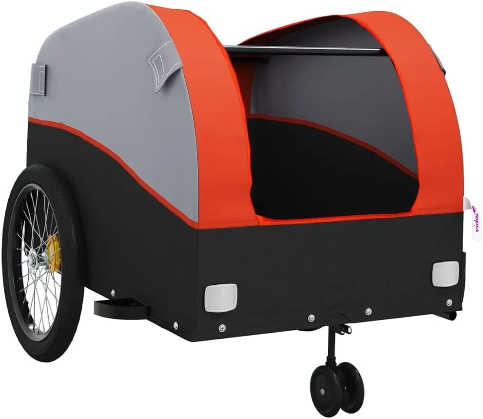 Bike Wagon Trailer, Bike Cart with Safety Flag, Bike Trailer Bicycle Cargo Trailer, Black and Orange 99.2 lb Iron, 24.8"x49.6"x24.8"