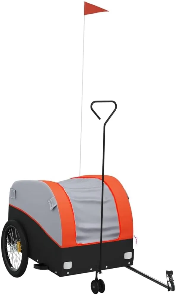 Bike Wagon Trailer, Bike Cart with Safety Flag, Bike Trailer Bicycle Cargo Trailer, Black and Orange 99.2 lb Iron, 24.8"x49.6"x24.8"
