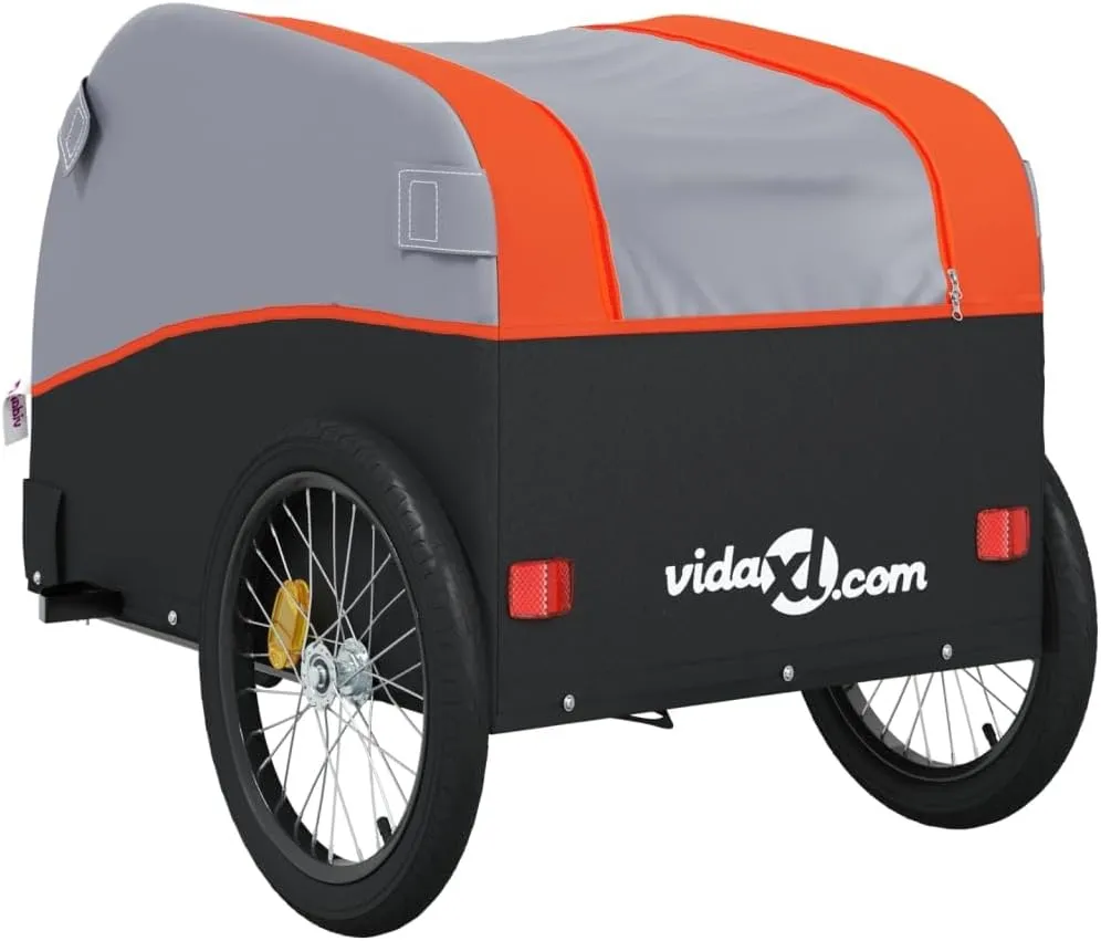 Bike Wagon Trailer, Bike Cart with Safety Flag, Bike Trailer Bicycle Cargo Trailer, Black and Orange 99.2 lb Iron, 24.8"x49.6"x24.8"
