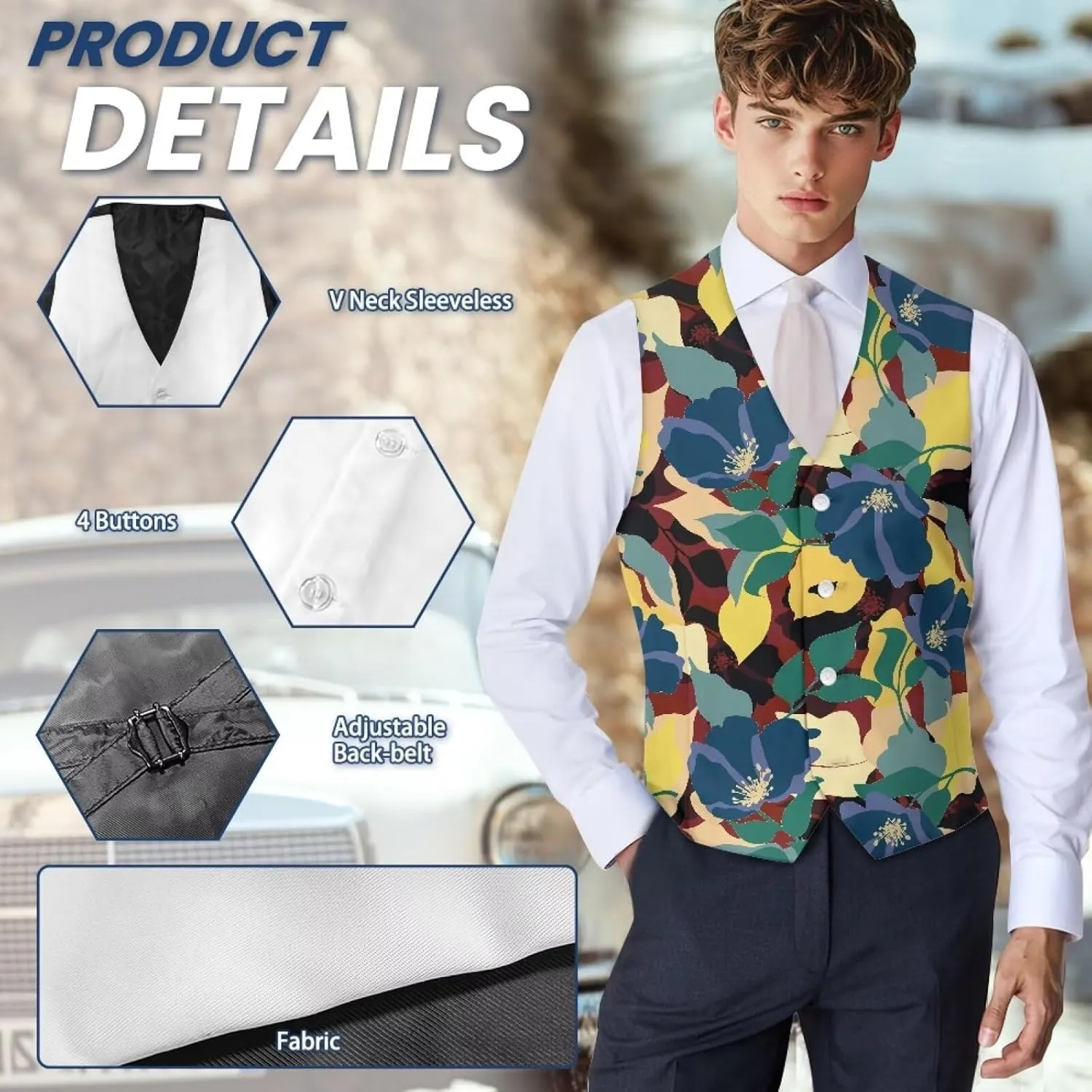 Biyejit Men's Suit Vest Business Formal Dress Waistcoat Slim Fit Vests for Men for Suit or Tuxedo Wedding Dress