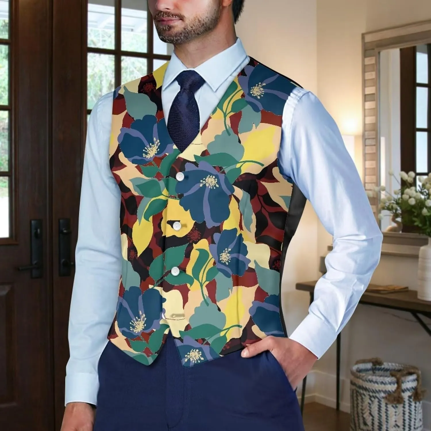 Biyejit Men's Suit Vest Business Formal Dress Waistcoat Slim Fit Vests for Men for Suit or Tuxedo Wedding Dress