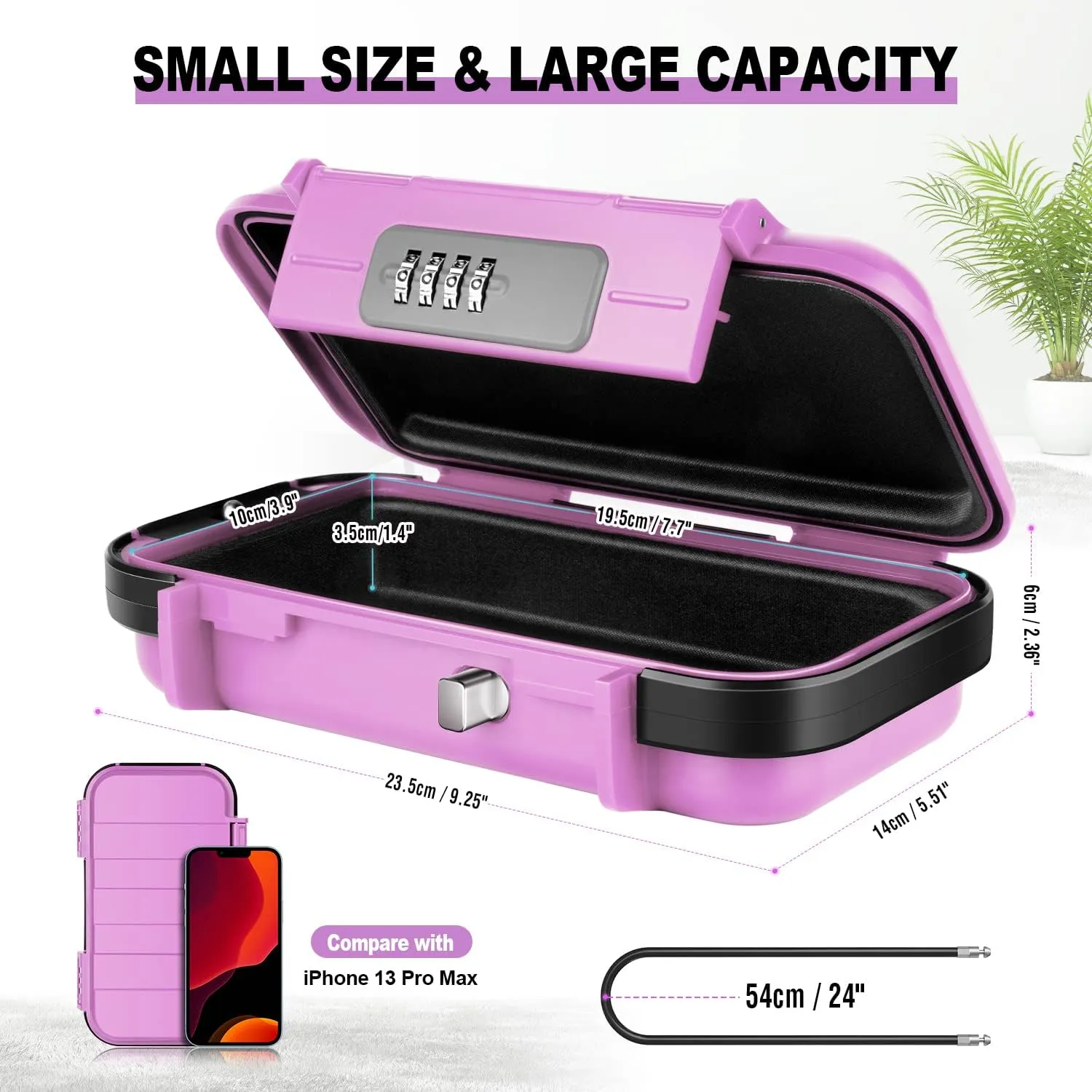 BKNOOU Portable Anti-Theft Waterproof Combination Lock Box with Removable Chain - Security Safe for Travel, Beach, Hotel, Car, Home, Office