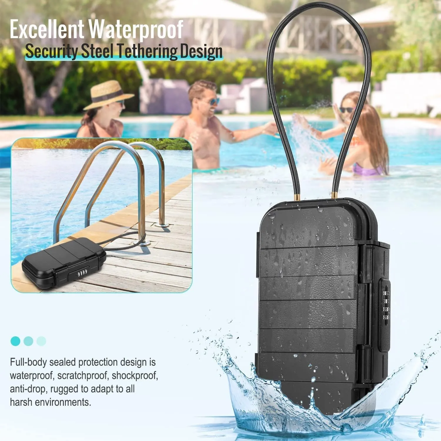 BKNOOU Portable Safe with Removable Chain, Anti-Theft Beach Safe Box, Waterproof Combination Lock Box for Travel, Dorm, Beach, Hotel, Car, Home, Office