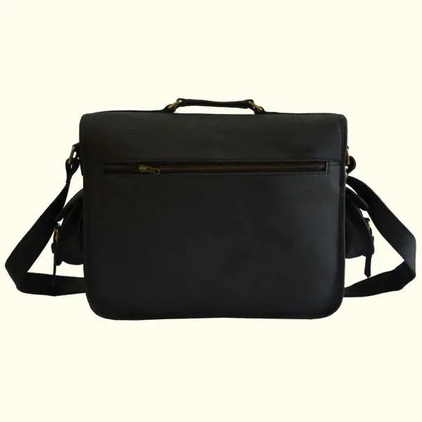 Black Leather Messenger Crossbody Bag