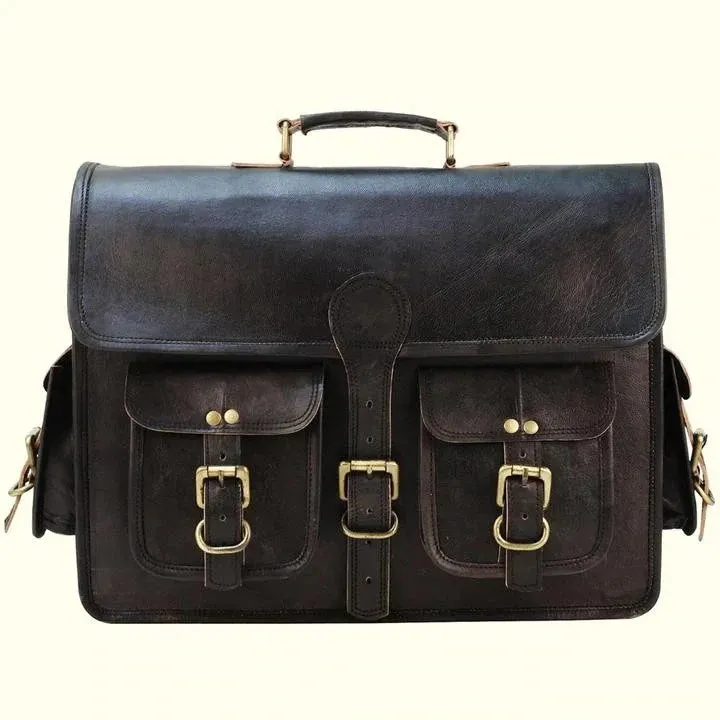 Black Leather Messenger Crossbody Bag