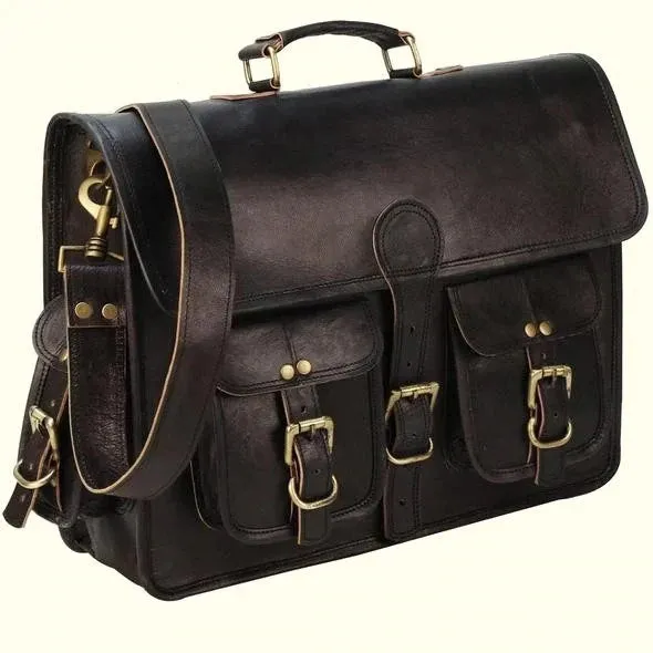 Black Leather Messenger Crossbody Bag