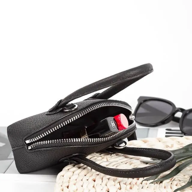 Black Top Grain Cow Leather Semi Handmade Mini Shell Bag | Clutch Bag | Handbag | Crossbody Bag
