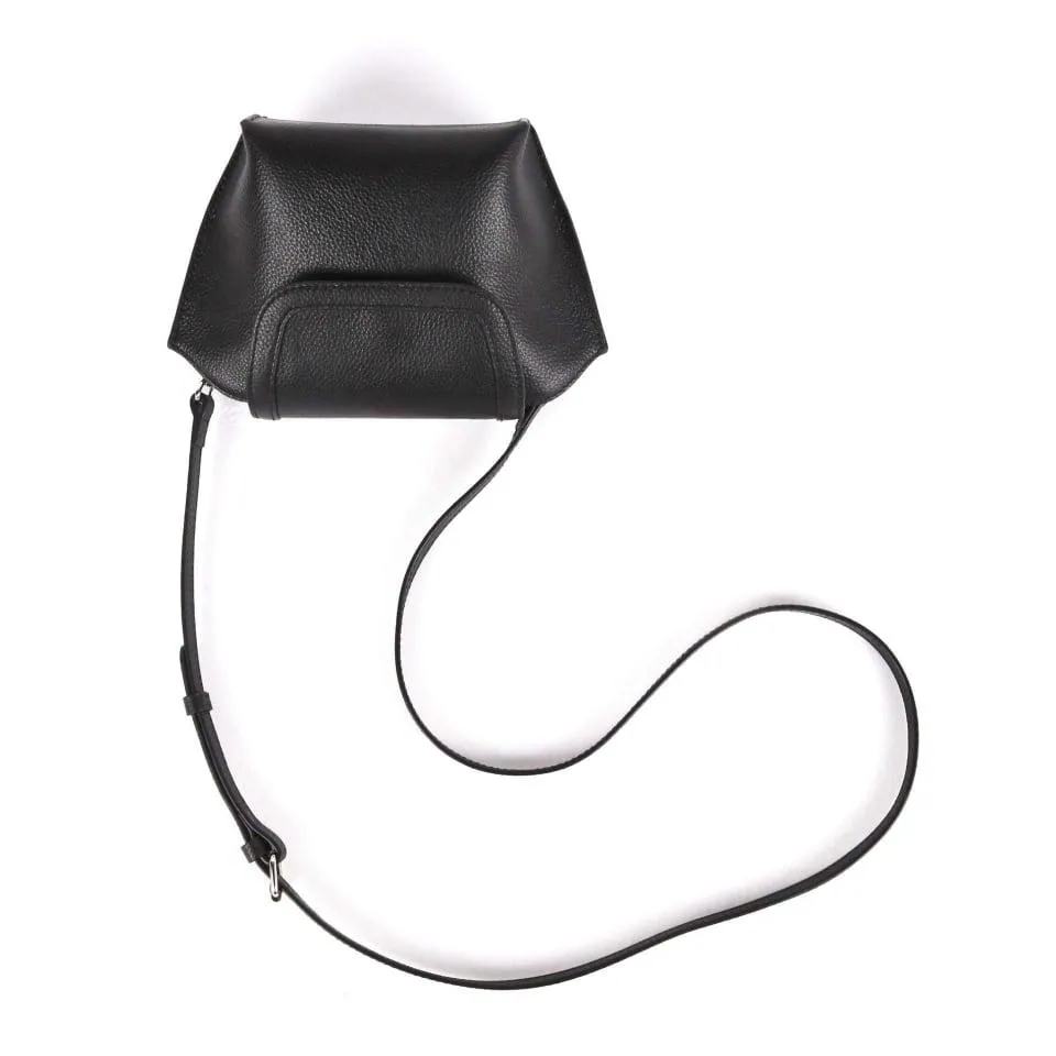 Black Top Grain Cow Leather Single Shoulder Slant Mini Bag