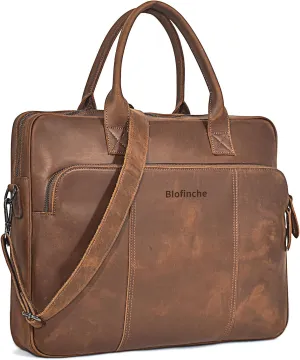 Blofinche Genuine Leather laptop briefcase mens 18 inch Computer Messenger shouledr work Satchel bags