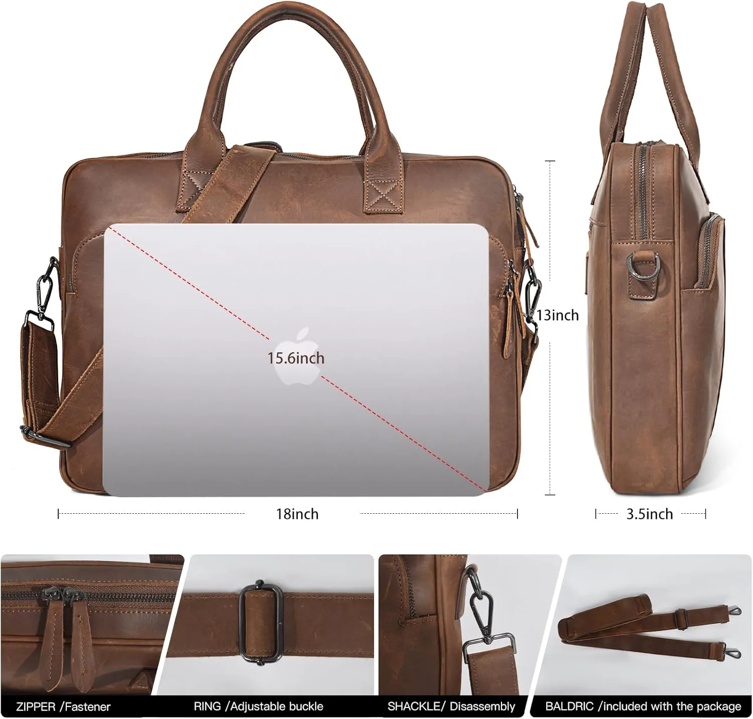 Blofinche Genuine Leather laptop briefcase mens 18 inch Computer Messenger shouledr work Satchel bags