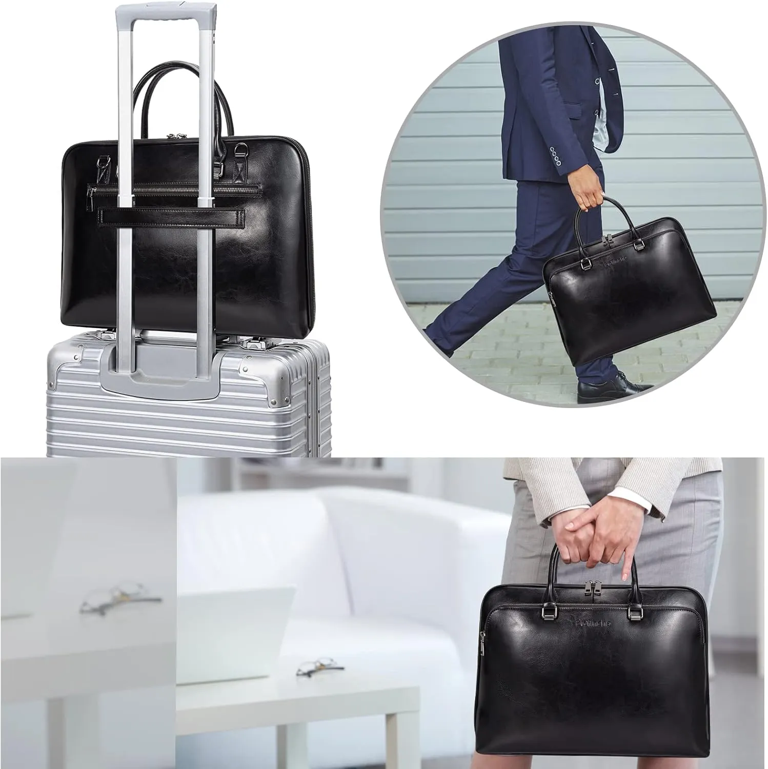 Blofinche Laptop Messenger shoulder bag: Genuine Leather work Briefcase 13.3 15.6 inch designer handbag