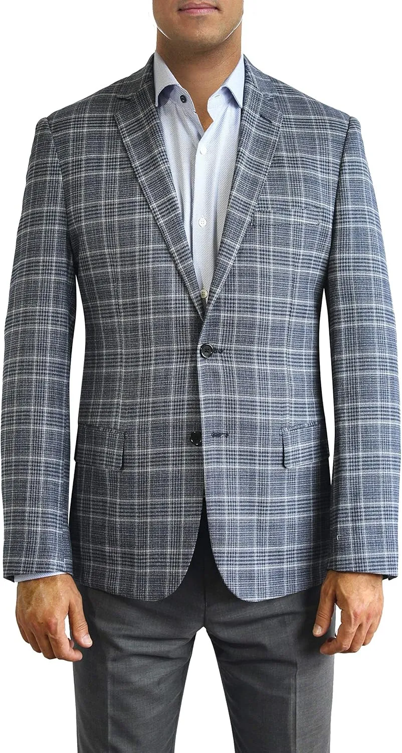 Blue and White Plaid Two Button Jacket