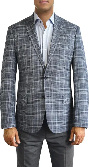 Blue and White Plaid Two Button Jacket