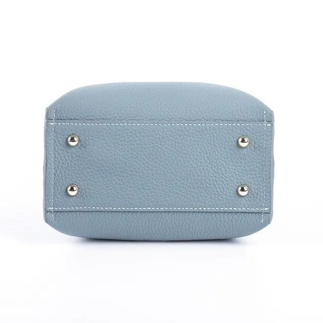 Blue Top Grain Cow Leather Mini Tote Bag | Shoulder Bag | Bucket Bag | Crossbody Bag | Hobo Bag
