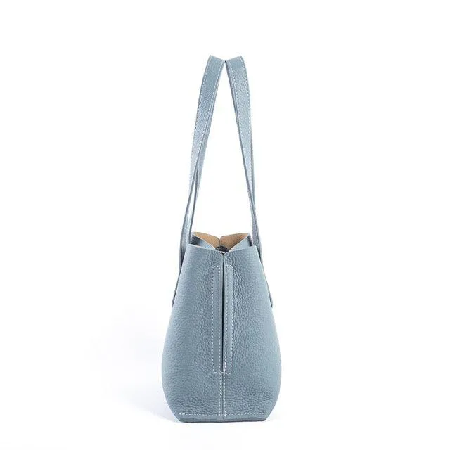 Blue Top Grain Cow Leather Mini Tote Bag | Shoulder Bag | Bucket Bag | Crossbody Bag | Hobo Bag